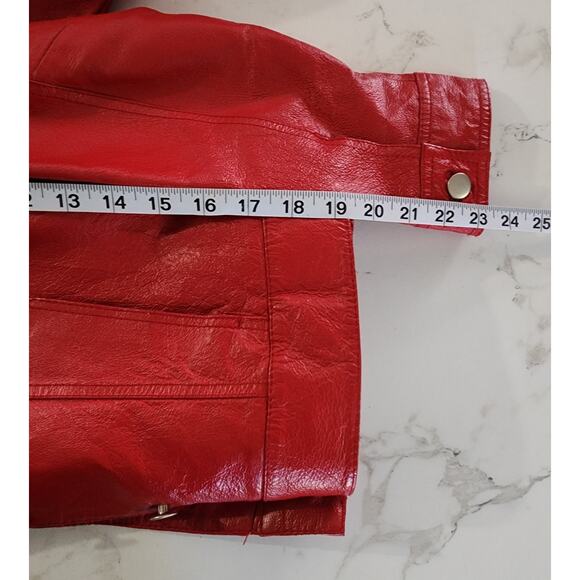 metro style fitted Button down red leather jacker Size 4 - Picture 7 of 7